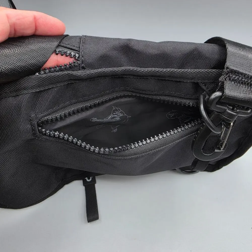 True Religion Jeans Black Sling Bag Crossbody Chest Pack Buddha Logo Travel 9x6